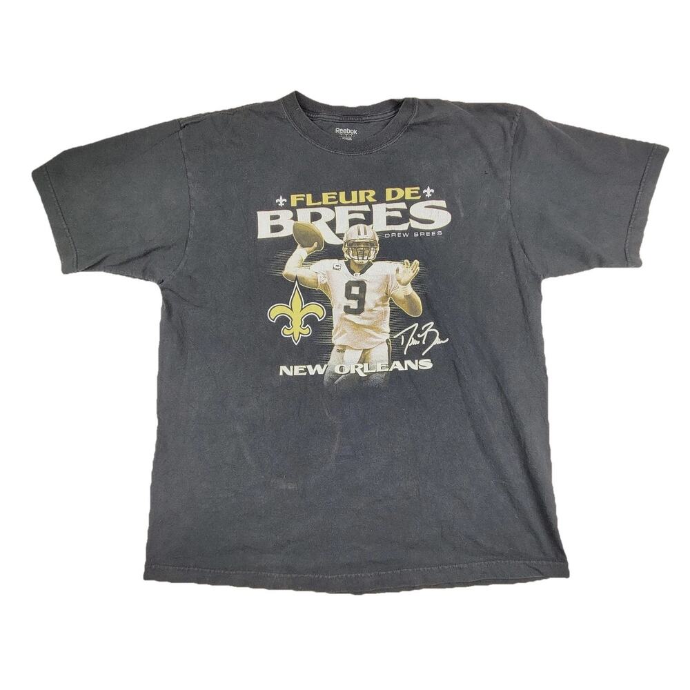 New Orleans Saints Shirt Mens Large Black NFL Football Reebok Drew Brees Tee